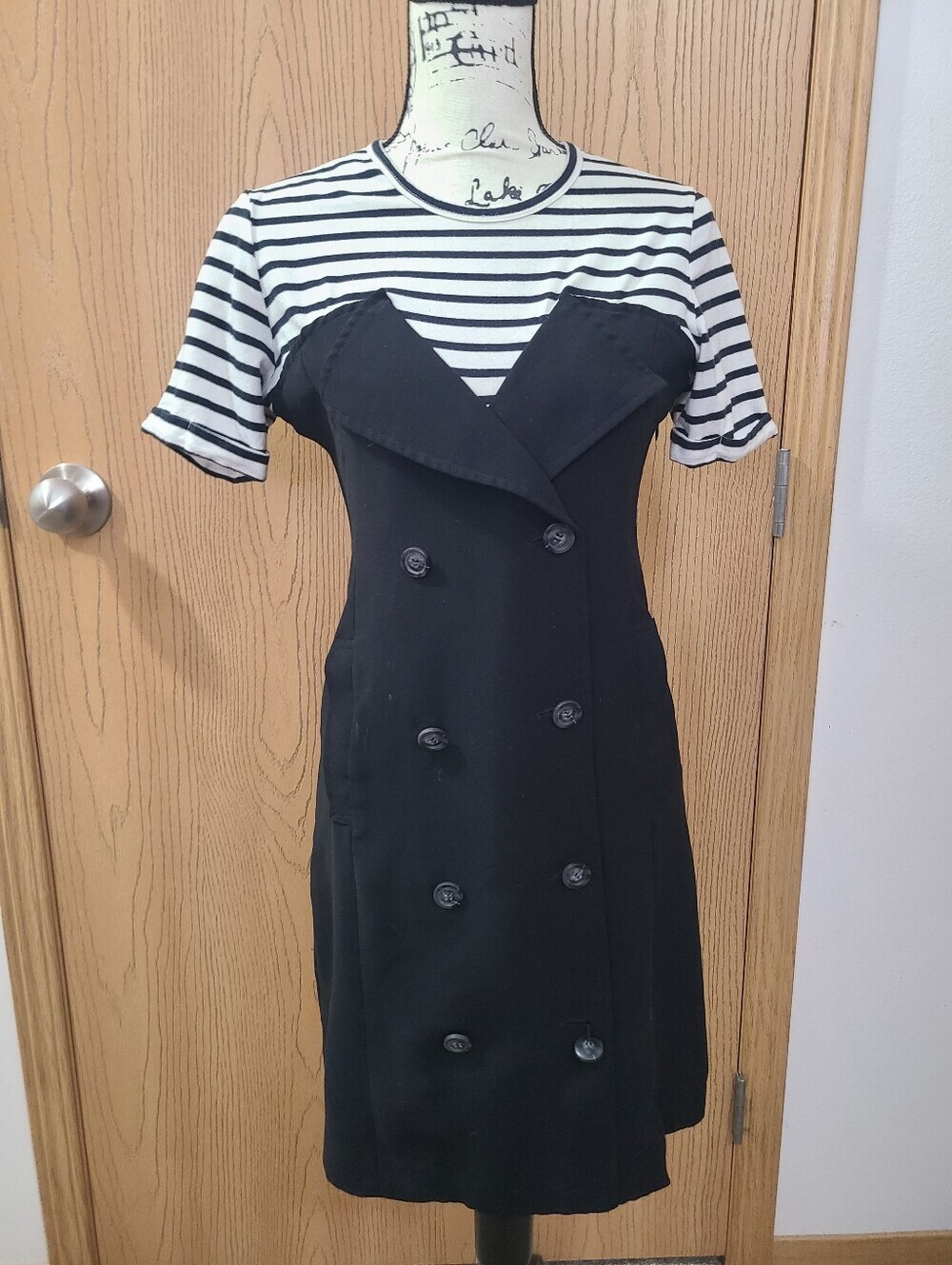 Front Row Shop Nautical Striped Sailor Double Breasted Button Fitted Dress